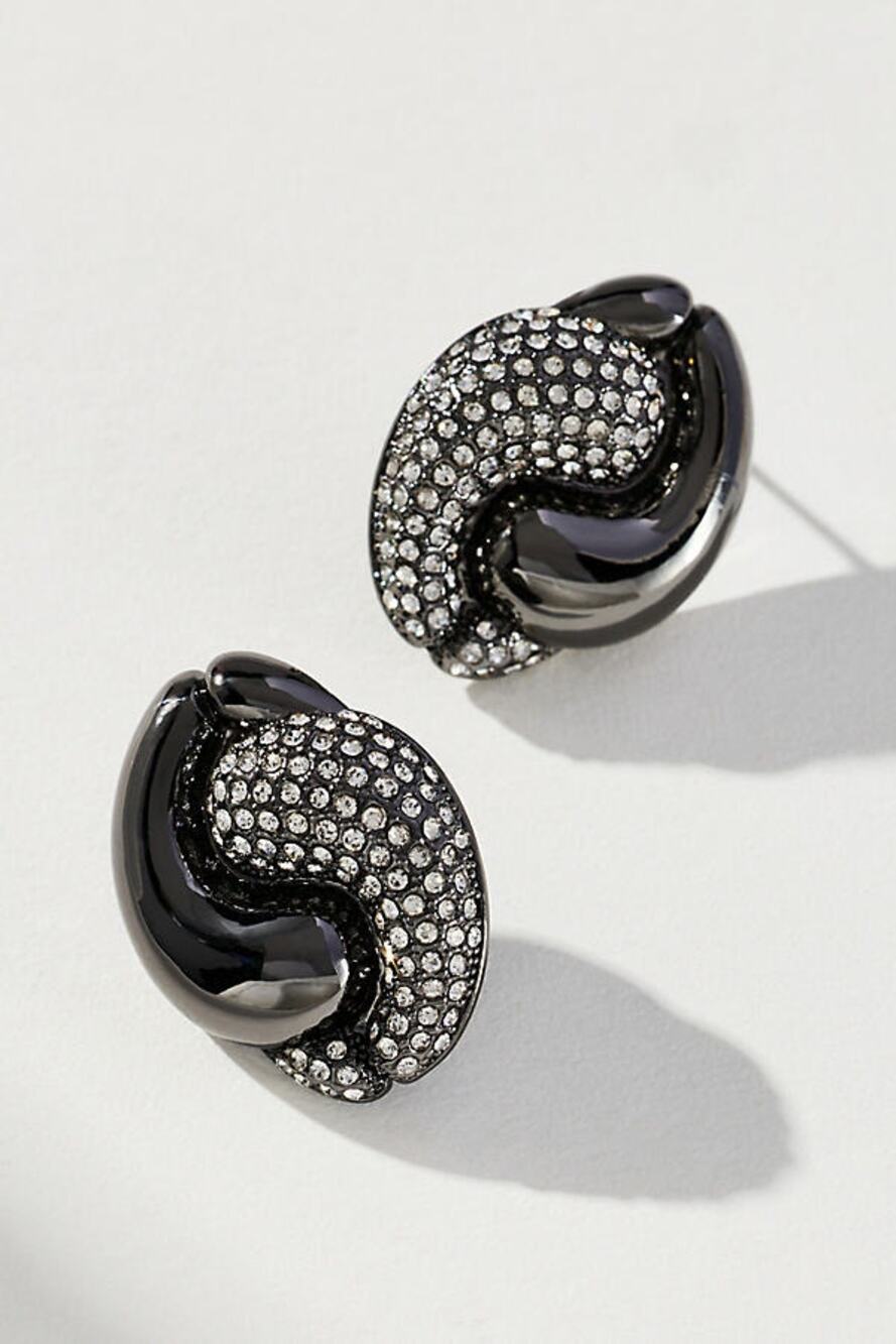 New Anthropologie Gunmetal Contrast Curved Teardrop Post Earrings